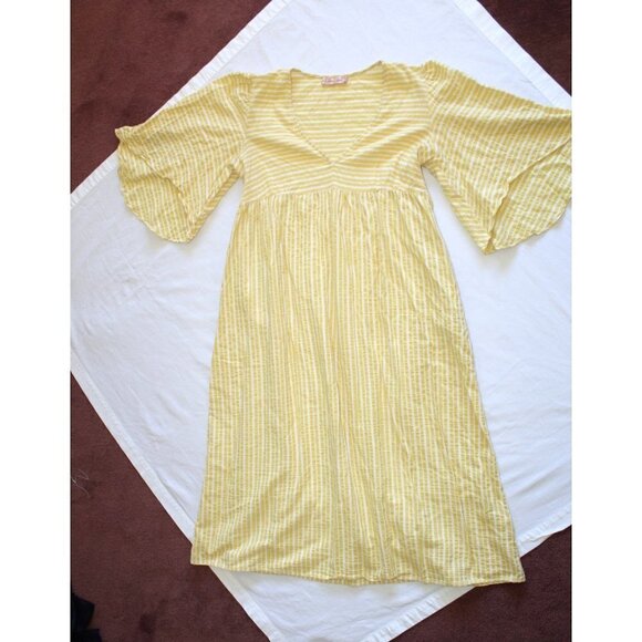Traffic People Striped Yellow Cozy Midi dress Size M shapeless grandma core - Picture 8 of 11